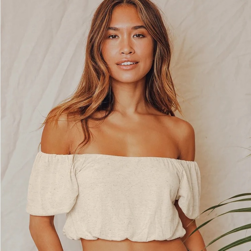 Jojo Beige Puff Sleeve Crop Top from O’Nell’s